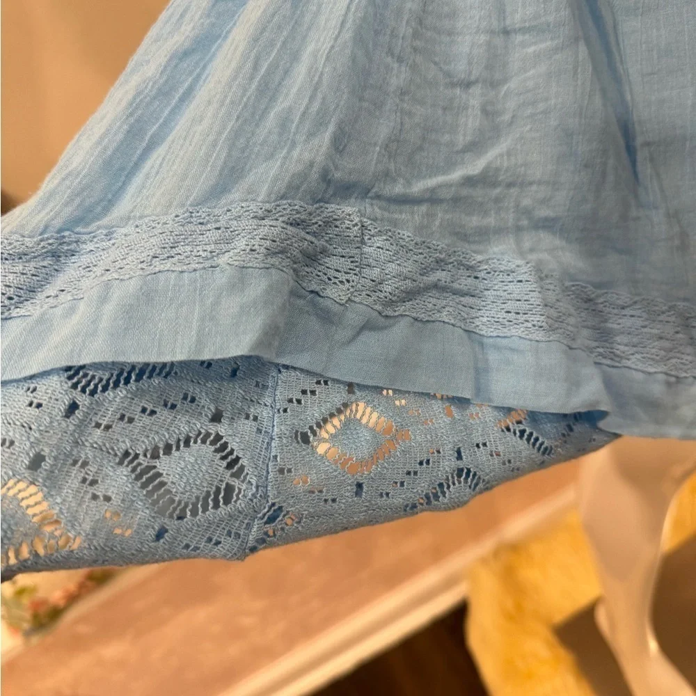 NWOT  FREE PEOPLE LACE COTTON BABY DOLL STRAPLESS BACK TIE MINI DRESS SIZE L